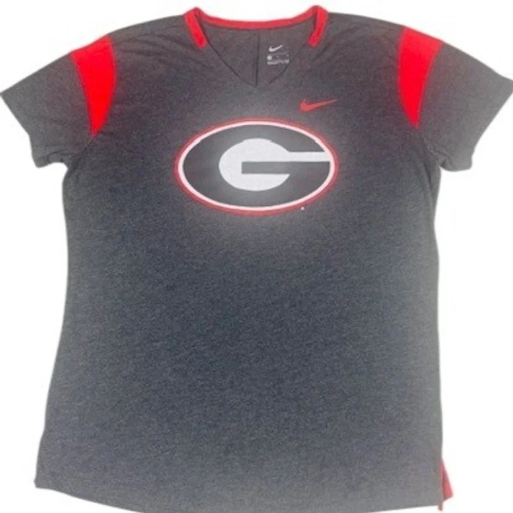Georgia Bulldogs Nike T-Shirt Youth Girls Med Charcoal Grey V-Neck Short Sleeve